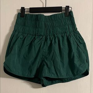 FP Movement by Free People Deep Green Athletic Shorts with Ruched Waistband